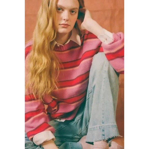 Urban Outfitters Sweaters - BDG Urban Outfitters Charlie Pullover Crew Sweater Oversized Striped Pink S